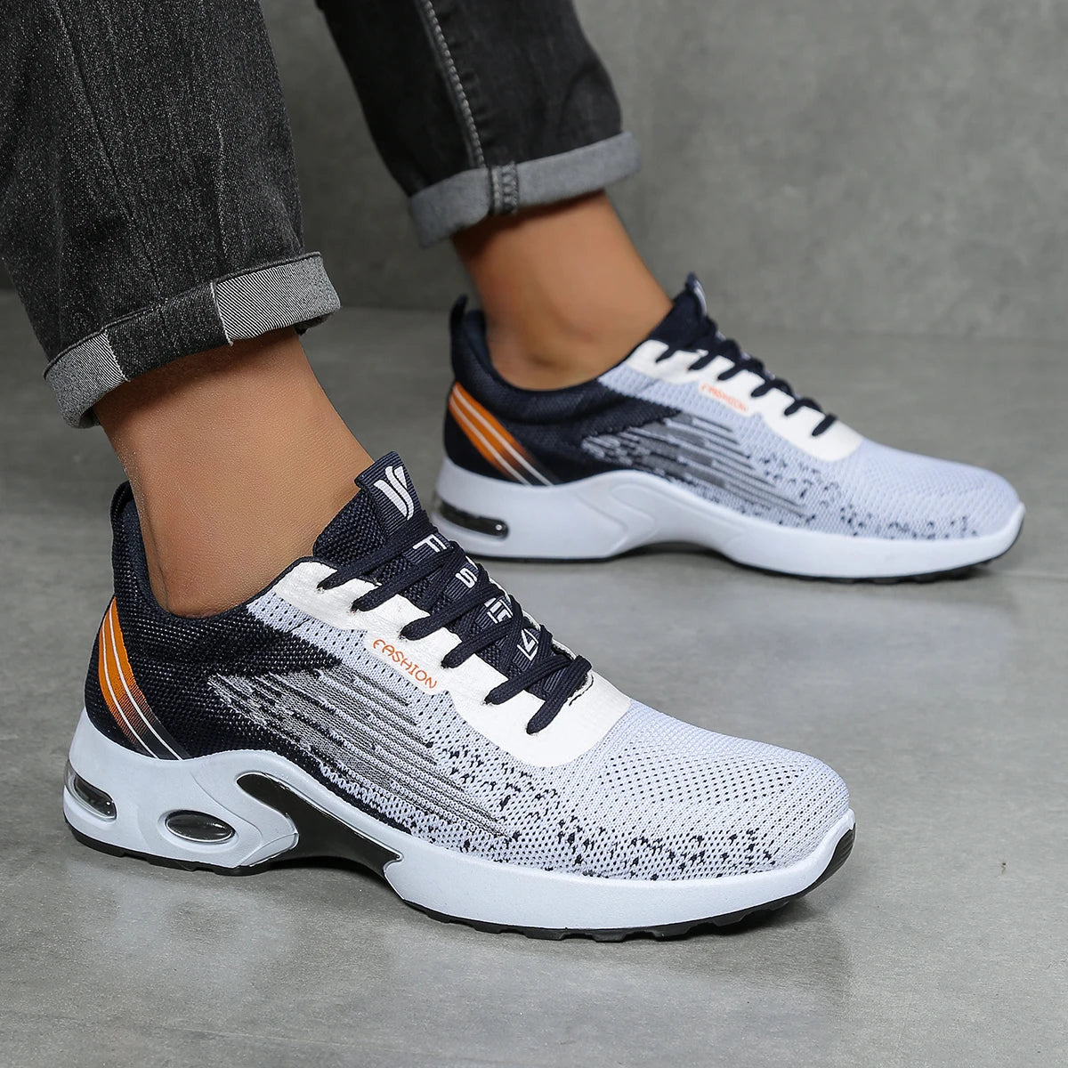 Men's shoes, men's casual shoes, breathable mesh, air-cushioned, soft-soled, color-blocked fashionable sports shoes