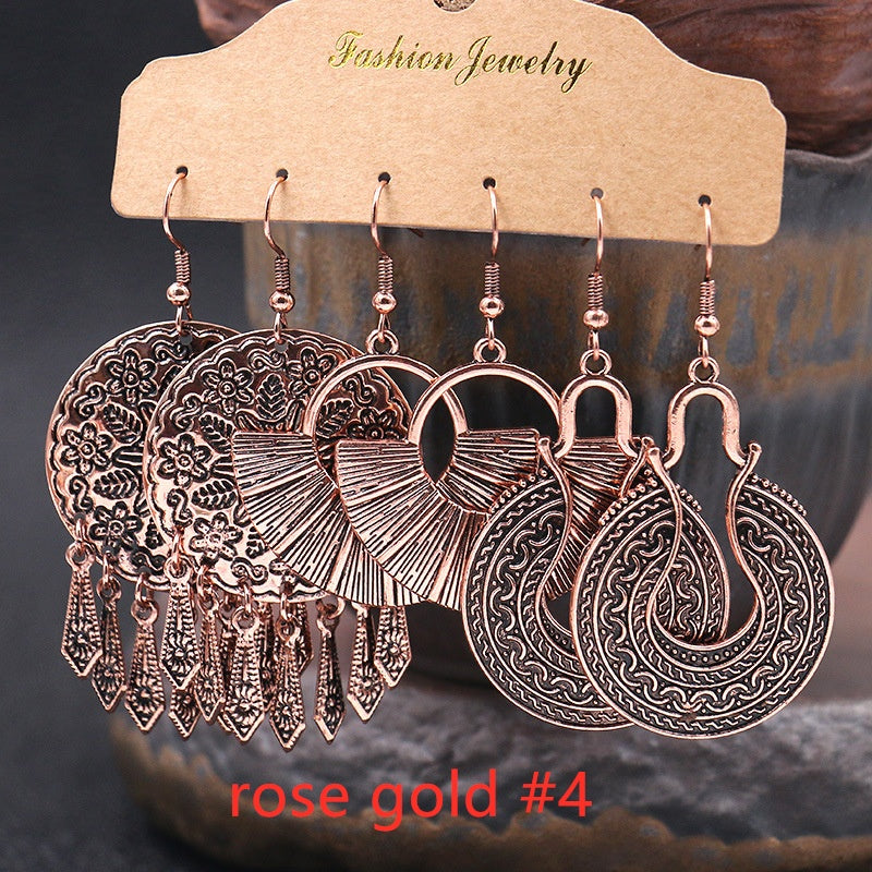 3Pairs Women's Fashion Jewelry Vintage Bohemian Ethnic Carved Dangle Earrings for Women Wedding Engagement Party Banquet Earring