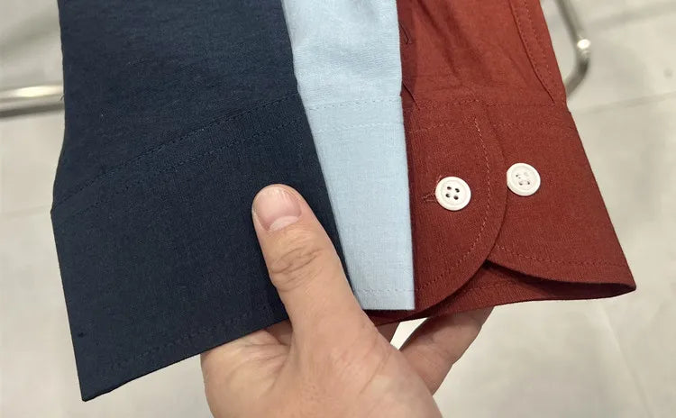 Long Sleeves Shirts for Men Light Thin Fashion Fold Process Wine Red Solid Casual Shirt Men Social Dress Shirt Slim Fit Tuxedo