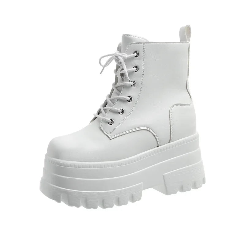 2025 Short Boots for Women Thick Bottom Casual Black White Ankle Boots Spring Autumn Platform Women Shoe 12cm High Heels Botines