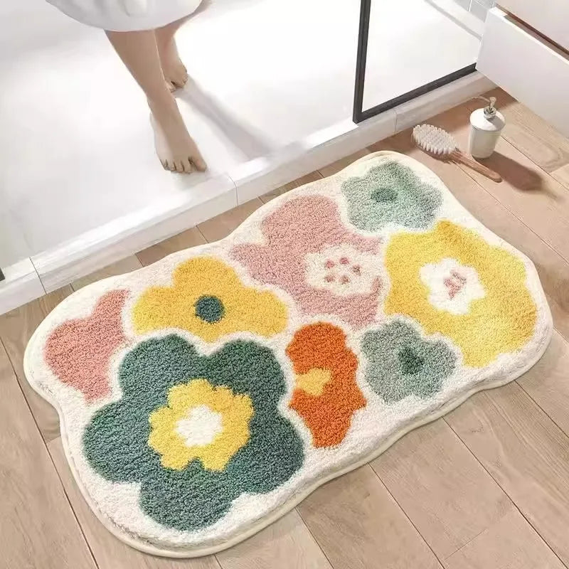 Bathroom floor mat Imitation cashmere absorbent floor mat at the door of the bathroom Household plush soft carpet