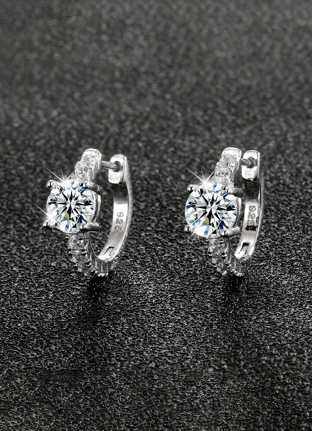 A pair of 925 sterling silver, sparkling zircon double-ring earrings – exquisite, elegant, stylish ear jewelry – hypoallergenic,