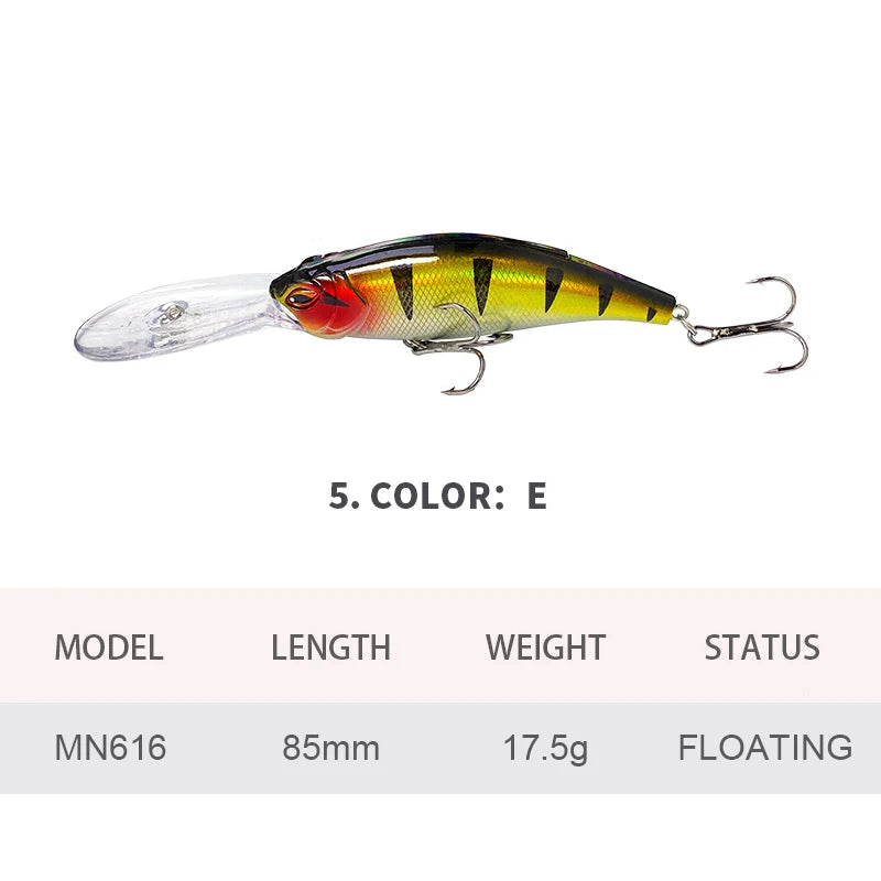 8.5cm 17.5g Fishing Lures Floating Minnow Wobbler Long Casting Deep Diving Artificial Hard Bait Swing Jerkbait Bass Trout MN616