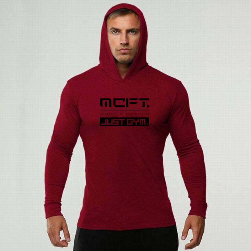 Mens Long Sleeves Elasticity Cotton Hooded T Shirts Muscle Man Gym Fitness Bodybuilding Jogger Brand Clothing Tee Shirt Homme