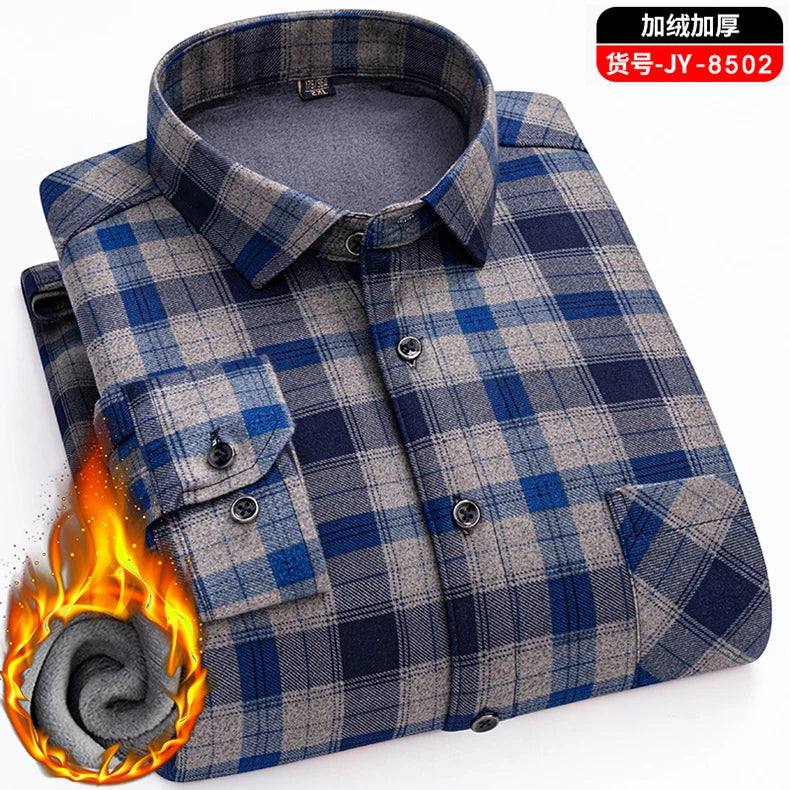 Men's long-sleeved shirt with double-sided fleece thickened warmth, 7XL, 8XL, winter casual and trendy, versatile for the street