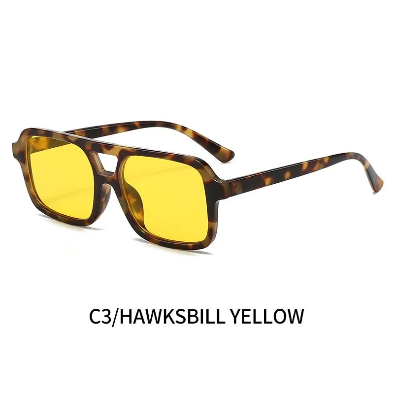 Men Driving Sunglasses Trendy Square Sunglasses Large Frame Yellow Lens Night Vision Glasses Women Retro Sun Glasses Anti Uv400