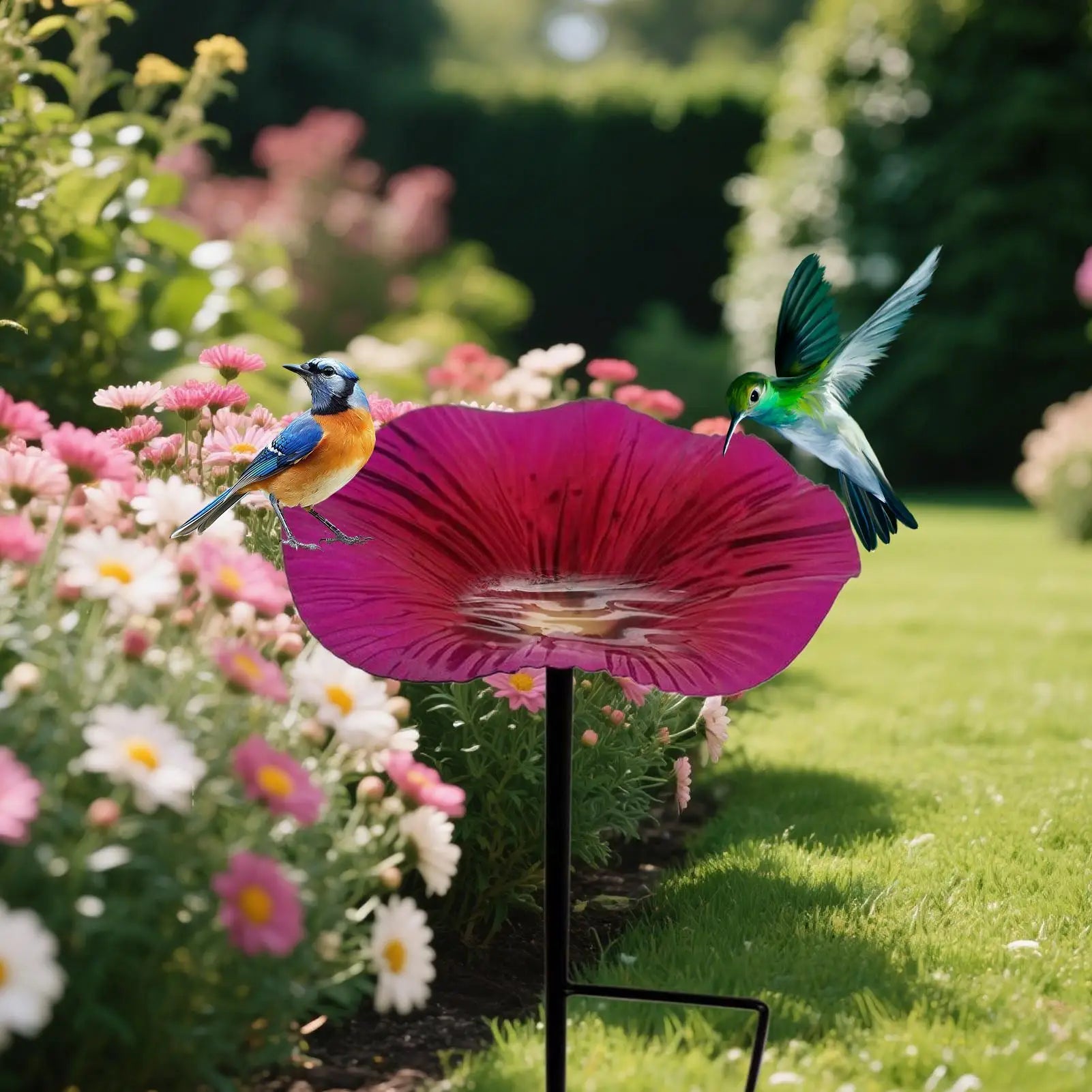 Bird waterer and feeding station Outdoor Bird Bath Pole Water Feeder Flower Shape Decorative Feeding Station Garden Decor