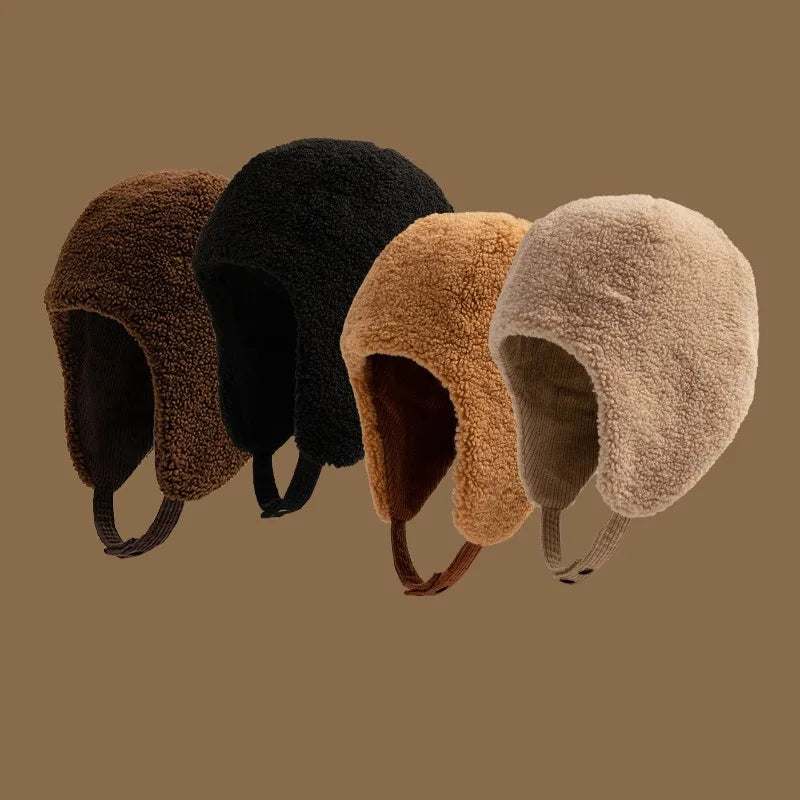 Retro Men's and women's Thick Wool Hats for Autumn and Winter Outdoor Warmth, Windproof and Warm Hats, Double-sided Can Be Worn
