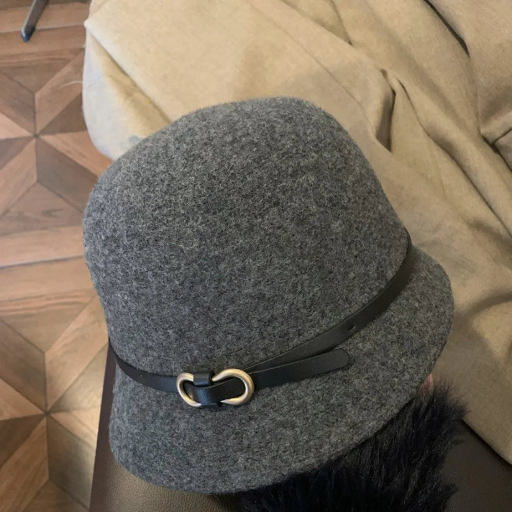 Casual Woolen Wool Fisherman Hat Elegant Pure Color Women's Formal hat Korean Style British Style Basin Hat Autumn