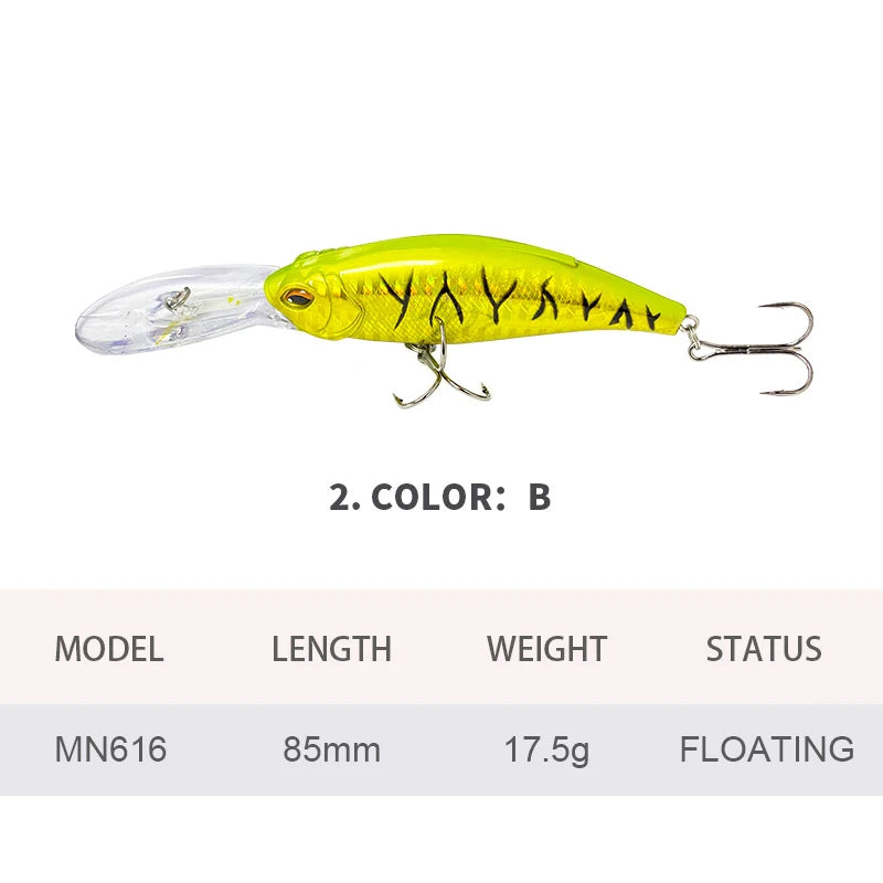 8.5cm 17.5g Fishing Lures Floating Minnow Wobbler Long Casting Deep Diving Artificial Hard Bait Swing Jerkbait Bass Trout MN616