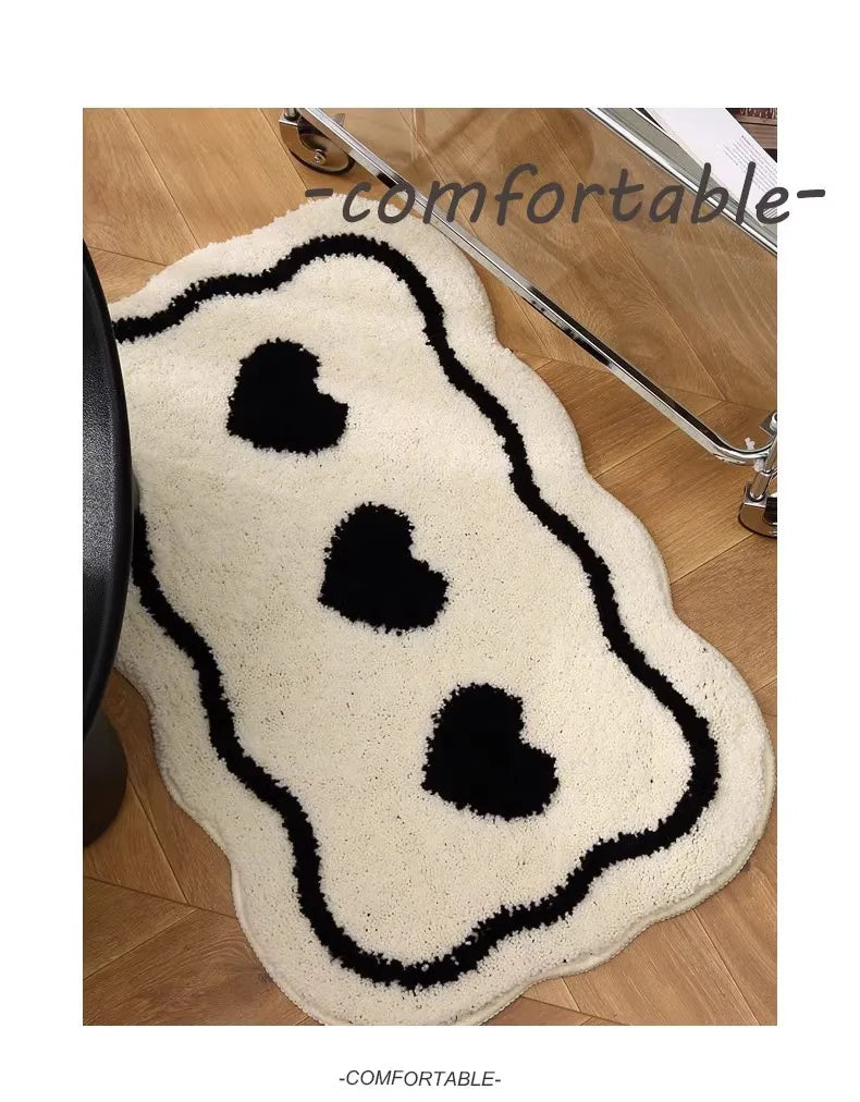Bathroom Modern Rugs Non-Slip Black with White Mats Funny Heart Design Washable Bath Rugs Microfiber 욕실 소품 세트  גומי למקלחת רצפה