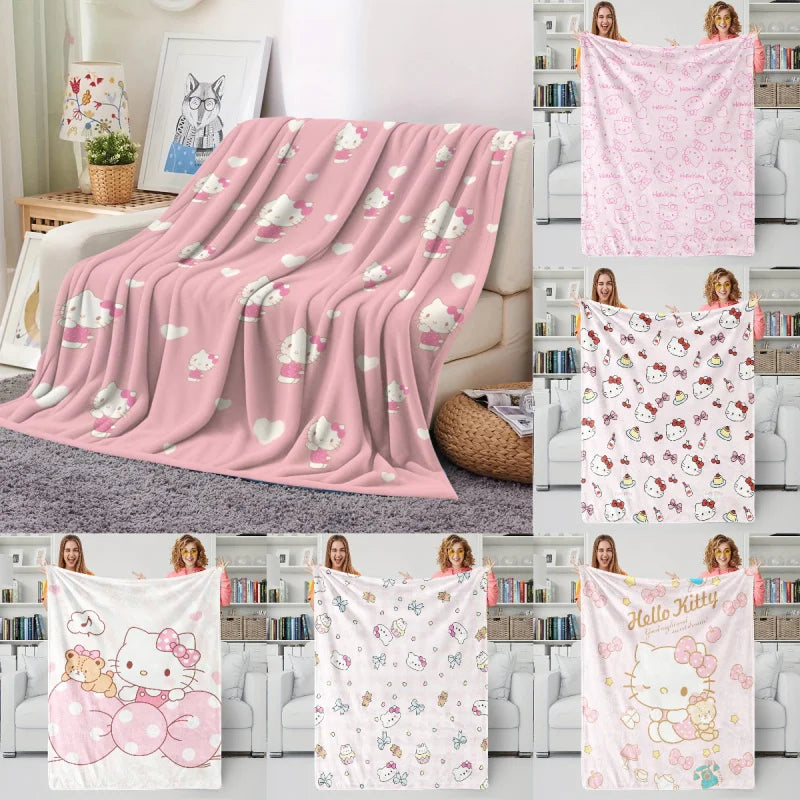 Sanrio Hello Kitty Sweet Love Flannel Blanket Soft Warm Plush Throw Sofa Bed Cover Office Nap Shawl Travel Camping Girls Gift