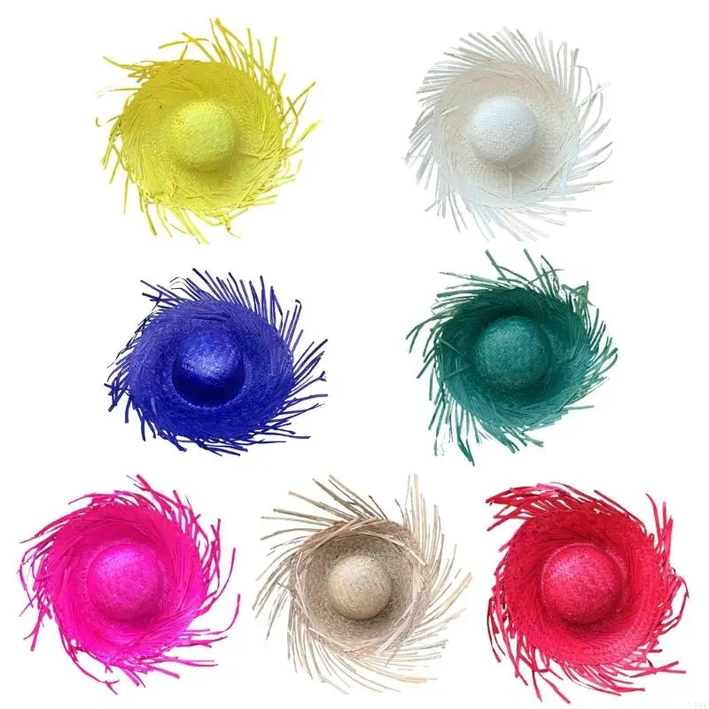 Trendy Mexicanos Straw Hat with Ripped Brim, for Festivals Fiesta Summer Mexicanos Theme Party Colorful Straw Hat