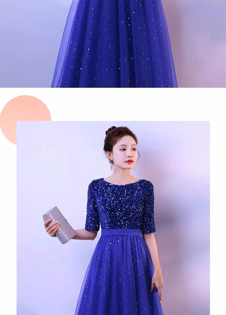 DMZ-75#Evening Bridesmaid Dresses Long Chorus Costume Host Adult Christmas Dress Sequin Wholesale Royal Blue Red  Wine Red Gary