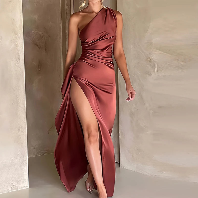 Evening Dress Women Sexy Off Shoulder Long Dresses For Women Elegant Sleeveless Split Up Party Dress Red