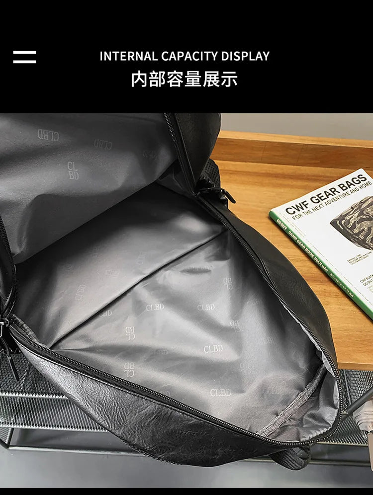 Men's Backpack Fashion Pu Leather Waterproof Man Laptop Bag Korean Backpacks Large School Bag Male Rucksack Student Pc Bagpack