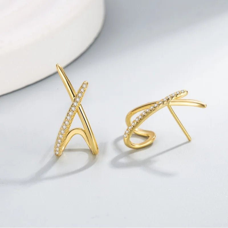 Trendy Inlaid with Rhinestones Cross Stud Earrings for Women Dainty Simple Minimalist Earring Fashion Jewelry Party Gifts