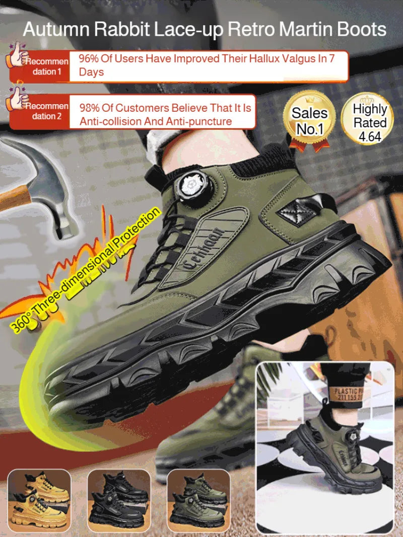 Men's Autumn New Retro Work Boots, Thick-Soled High-Top Casual Ankle Boots, Non-Slip Durable, Ideal for Daily & Outdoor Wear