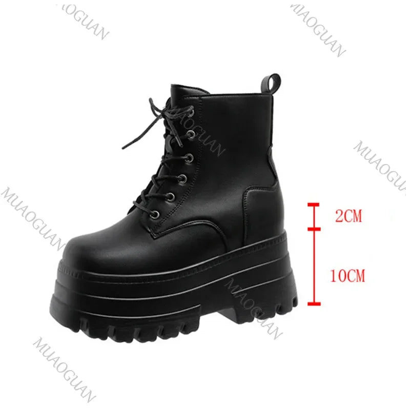 2025 Short Boots for Women Thick Bottom Casual Black White Ankle Boots Spring Autumn Platform Women Shoe 12cm High Heels Botines