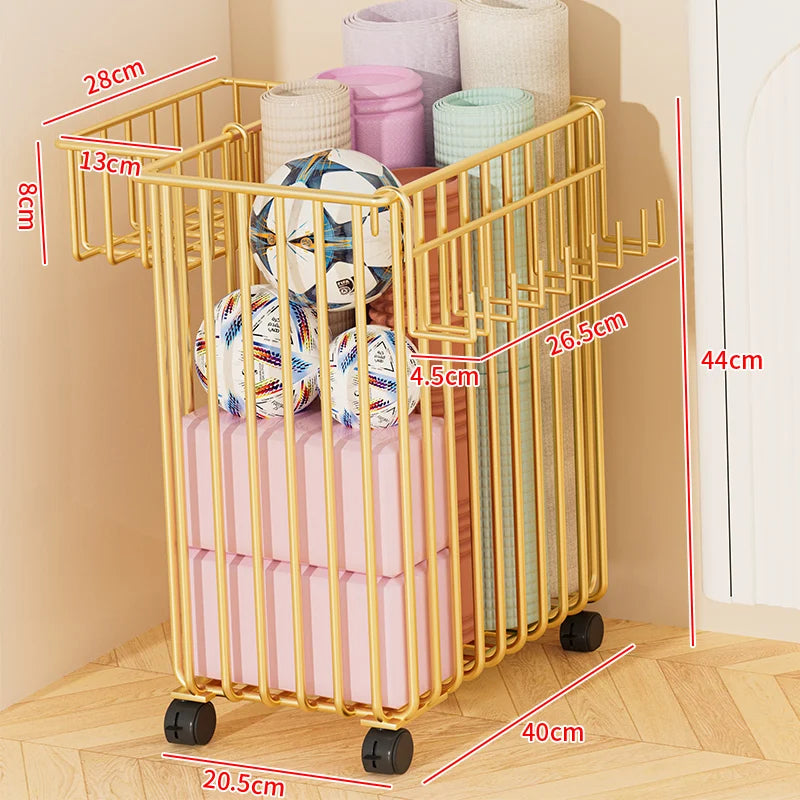 Modern mat Yoga Mat Storage Basket with Wheels Home Sports Equipment Organizer Badminton Storage Fitn Gear elf