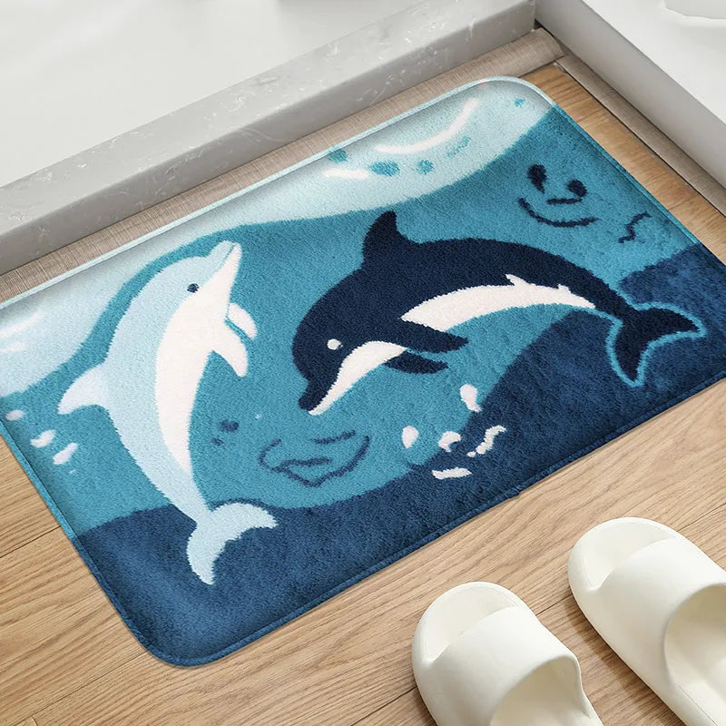Blue sailboat shower room, small carpet, toilet, absorbent floor mat, home decoration mat, bathroom door mat, machine washable