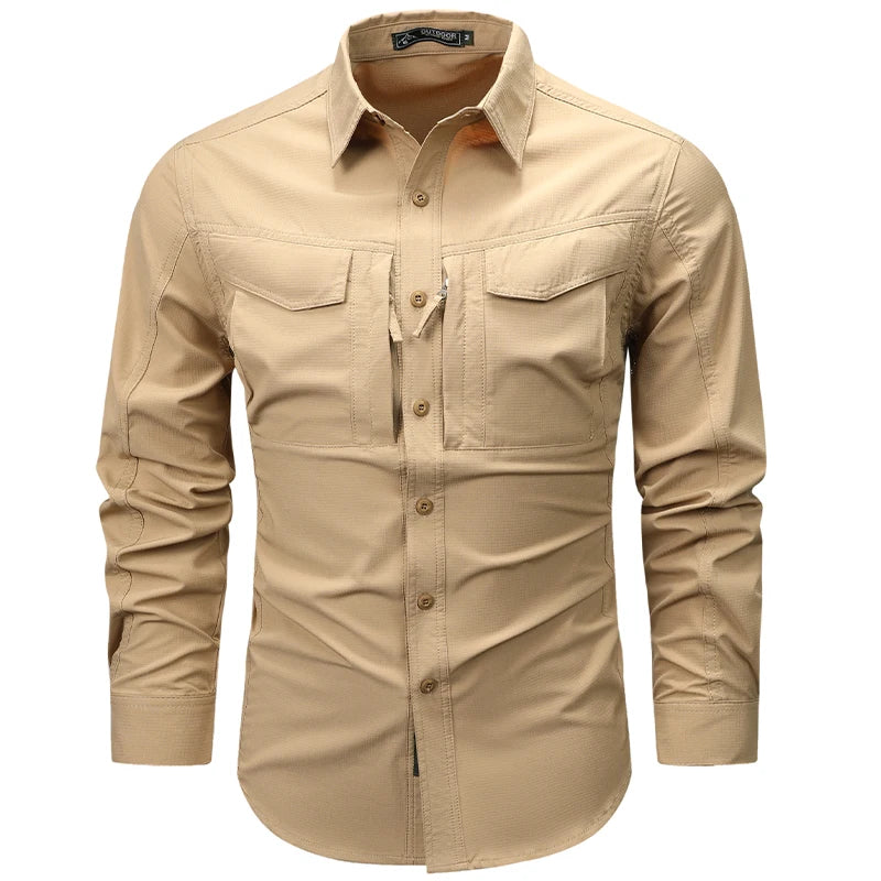 Summer Men Long Sleeve Cargo Breathable Shirt Mens Casual Tactic Military Shirts Men Multi Pocket Outdoor Hike Safari Work Shirt