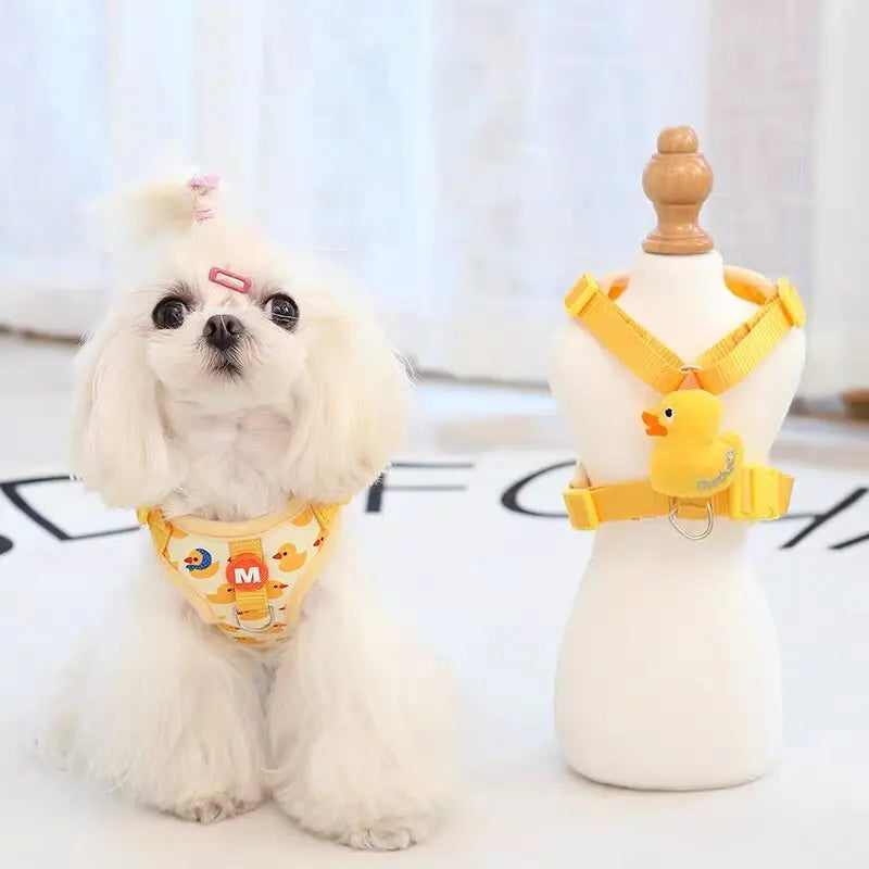 Cartoon Duck Dog Harness and Leash Set Pet Teddy Bichon Cat Small Puppy Dog Walk Dog Leash for French Bulldog Walking Accessorie