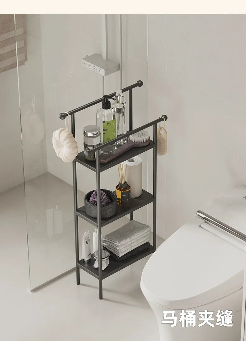Floor-standing Bathroom Storage Rack Towel and Shower Organizer for Toilet and Bathtub Durable Bathroom Utility Shelf