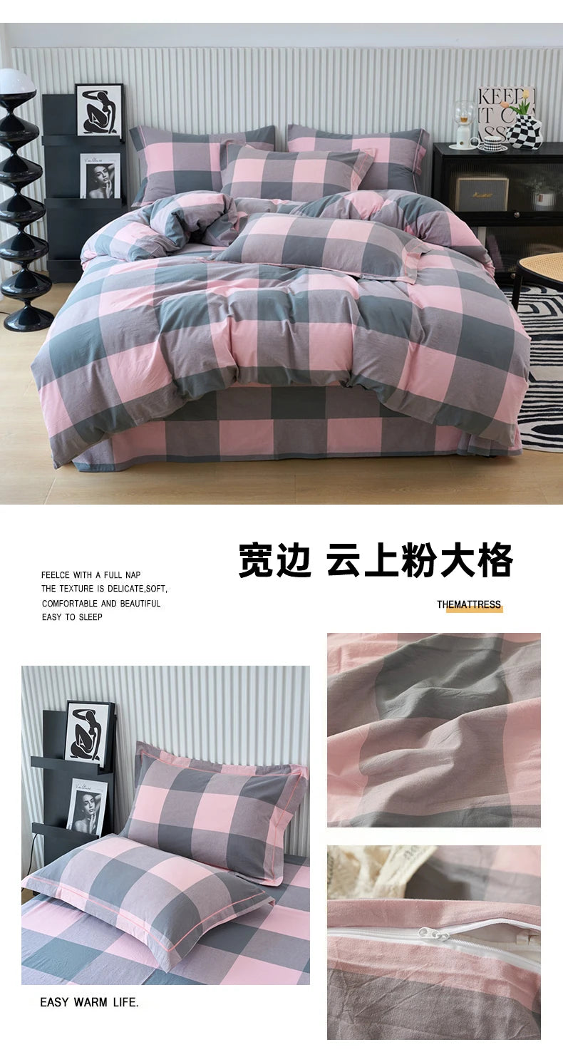New Cotton Quilt Cover Plaid Yarn-dyed Washed Single Douvet Bed 160x210 220x240 Skin Friendly Comfortable Large Size Bedding