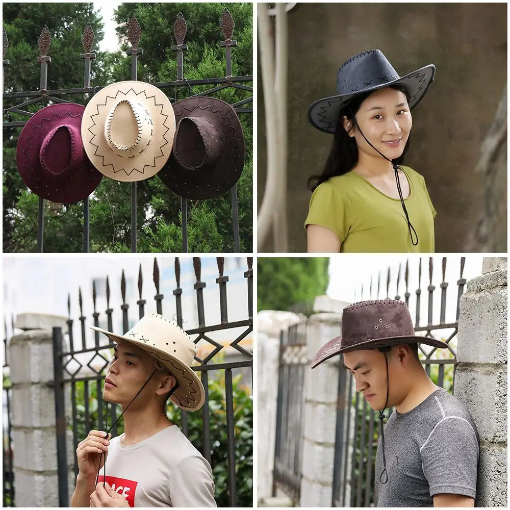 Women Men Cowboy Hat Western Suede Cowgirl Hats Fashion West Fancy Dress Party Headwear Unisex Cap