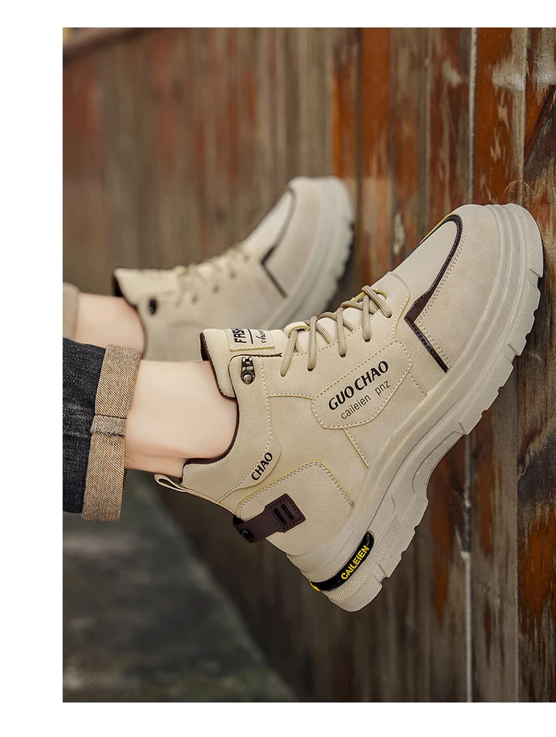 High Top Boots Four Season Outdoor Work Shoes Men's Anti Slip and Comfortable Black Boots Fashion British Casual Leather Boots