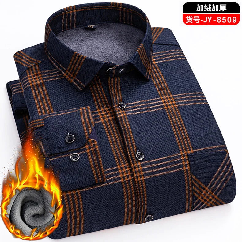Men's long-sleeved shirt with double-sided fleece thickened warmth, 7XL, 8XL, winter casual and trendy, versatile for the street