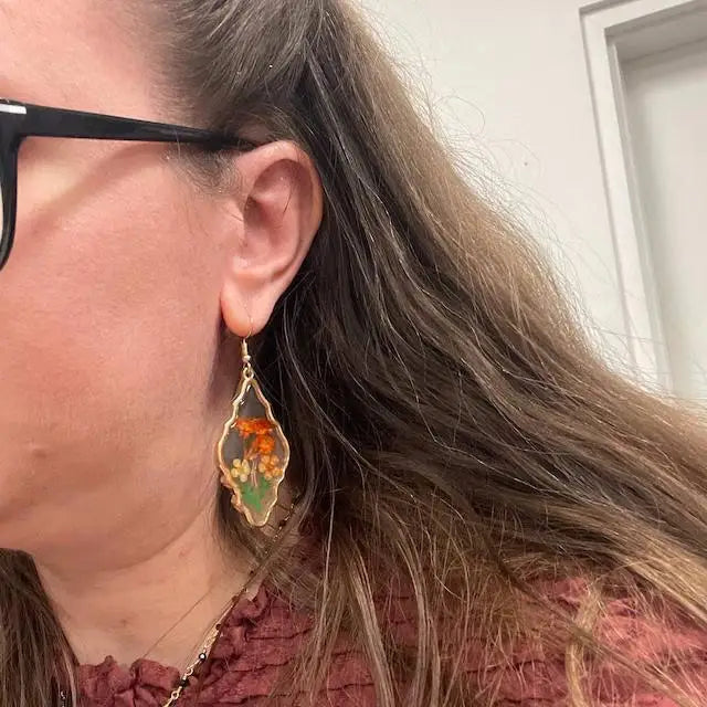 Dried flower earrings, Bohemian jewelry, retro, geometric, plant, resin, leaf, natural, Gift, ear hooks For Women Girls