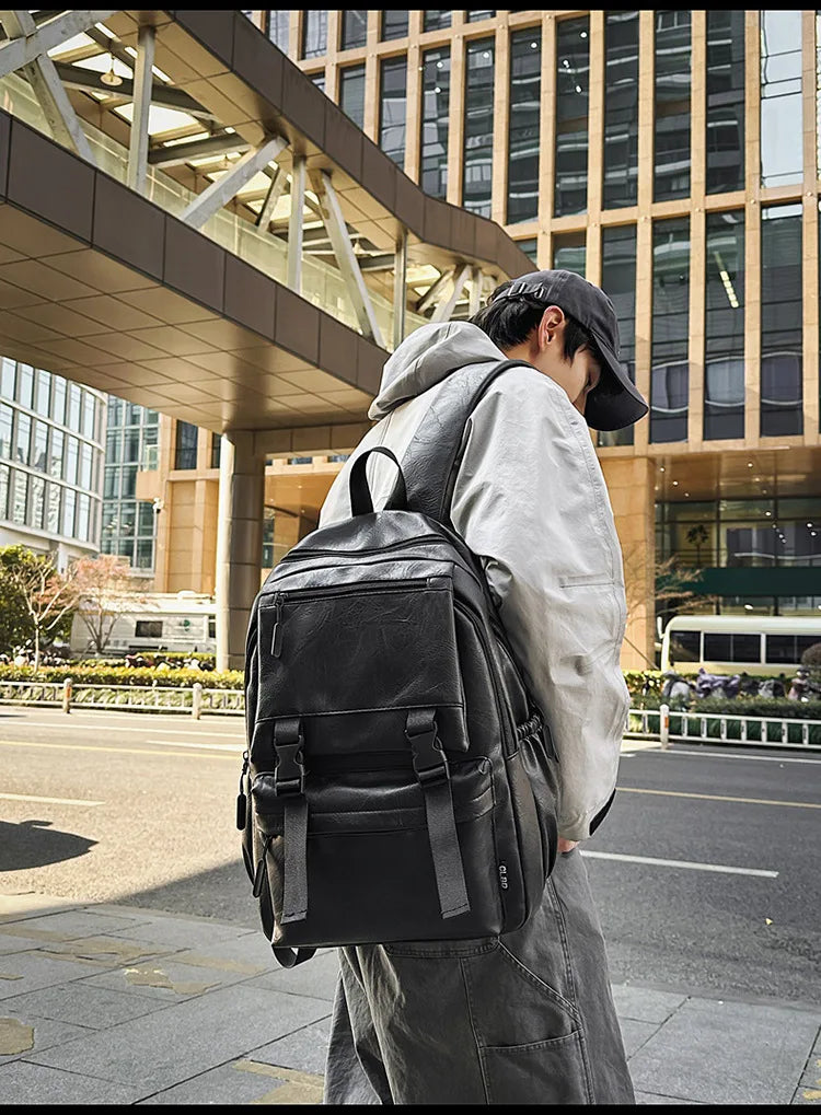 Men's Backpack Fashion Pu Leather Waterproof Man Laptop Bag Korean Backpacks Large School Bag Male Rucksack Student Pc Bagpack