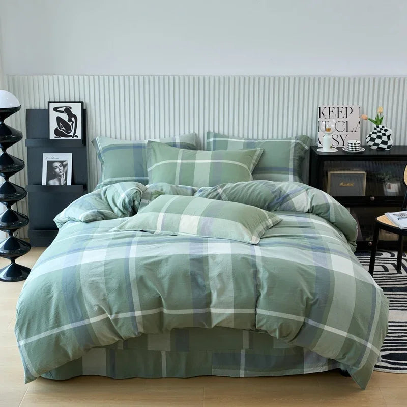 New Cotton Quilt Cover Plaid Yarn-dyed Washed Single Douvet Bed 160x210 220x240 Skin Friendly Comfortable Large Size Bedding