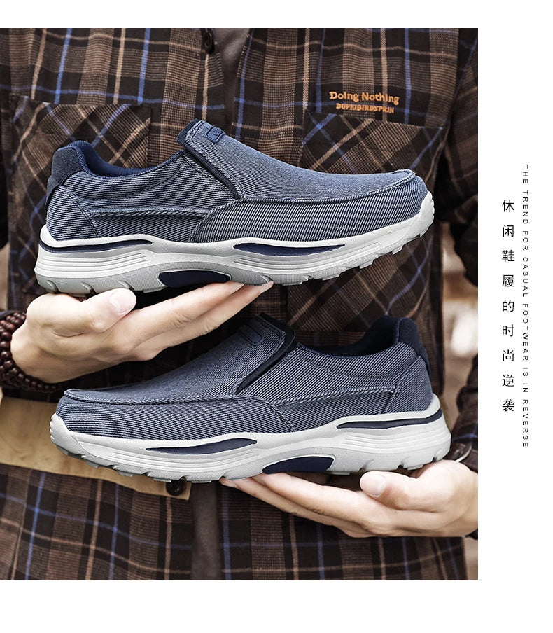 New Men's Casual Sports Shoes Outdoor Comfortable Shoelace-Free Hiking Shoes Denim Fashion And Comfortable Walking Whoes