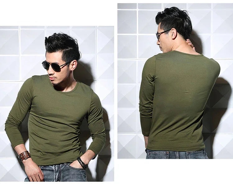 Men's T-Shirts Long Sleeve V Neck T Shirt 2025 MRMT Men Polyester T-Shirt Solid Color Slim Tight Man T Shirt For Male