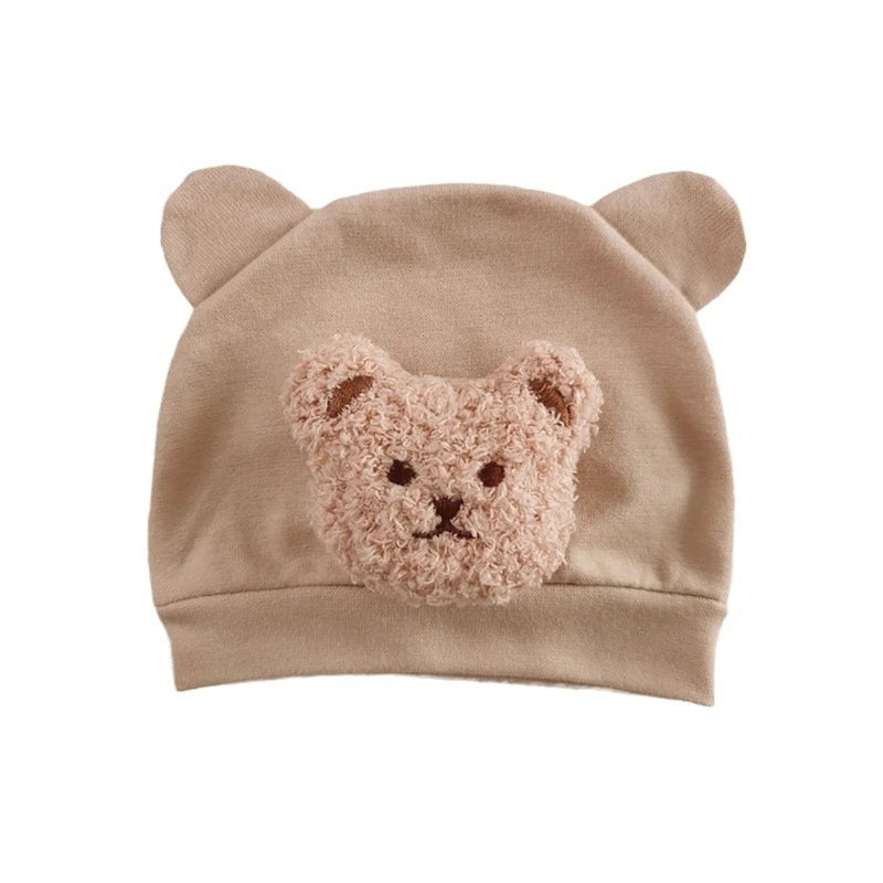 Infant Beanies Caps Baby Hat Cartoon Bear Boneless Muslin Hat Newborn Headwear Windproof Spring Hat 0-3M Baby Hats Dropshipping