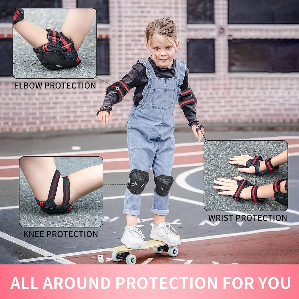 6Pcs/Set Sports Protective Gear Set Skating Knee Pad Elbow Pad Wrist Hand Protector for Kid Adult Cycling Roller Rock Climbing