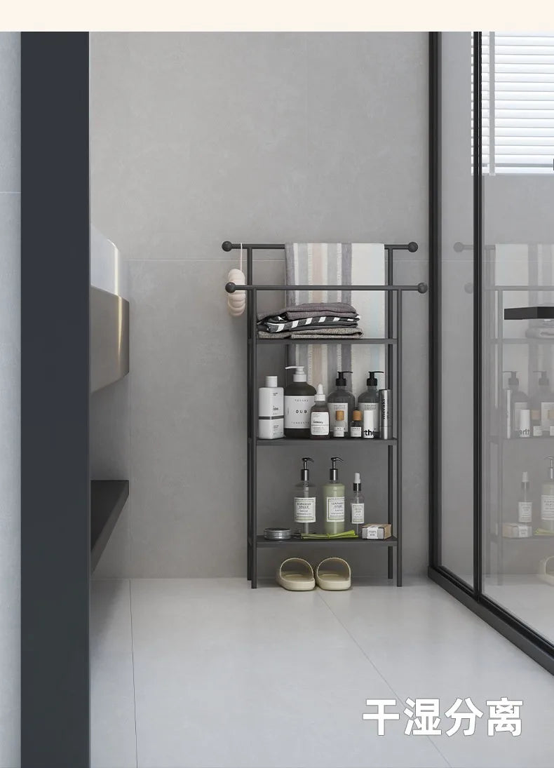 Floor-standing Bathroom Storage Rack Towel and Shower Organizer for Toilet and Bathtub Durable Bathroom Utility Shelf