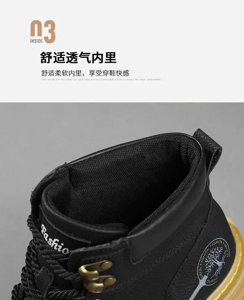 Fashion Men Boots Spring Comfortable Platform Leather Shoes Men Trend Brown Non-slip Work Boots for Men Casual Shoe Cowboy Boots