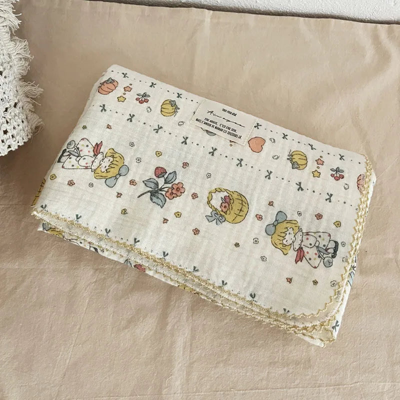 2-3 Layers Baby Blankets Bear Dots Print Cotton Gauze Muslin Swaddle Wrap Newborn Infant Bedding Sleeping Receving Blanket