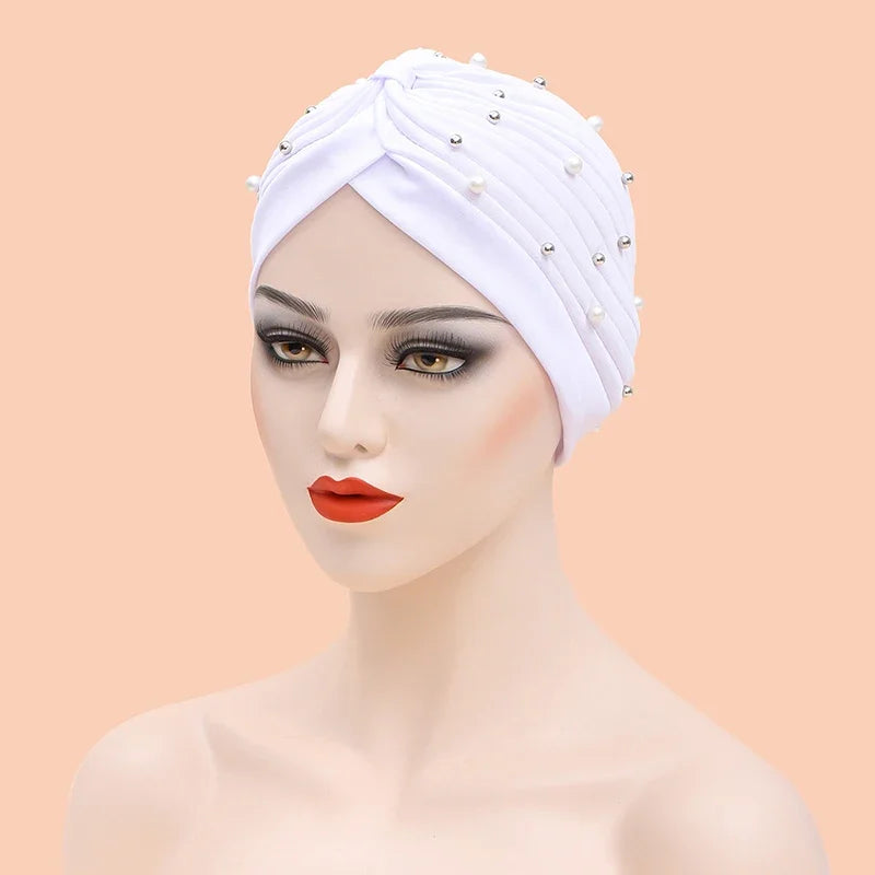 India Hat Hijabs Cap African Headwrap Ladies Head Wraps Women Beaded Turban Bonnet Soild Color Cotton Turban Hat Inner Hijab Cap