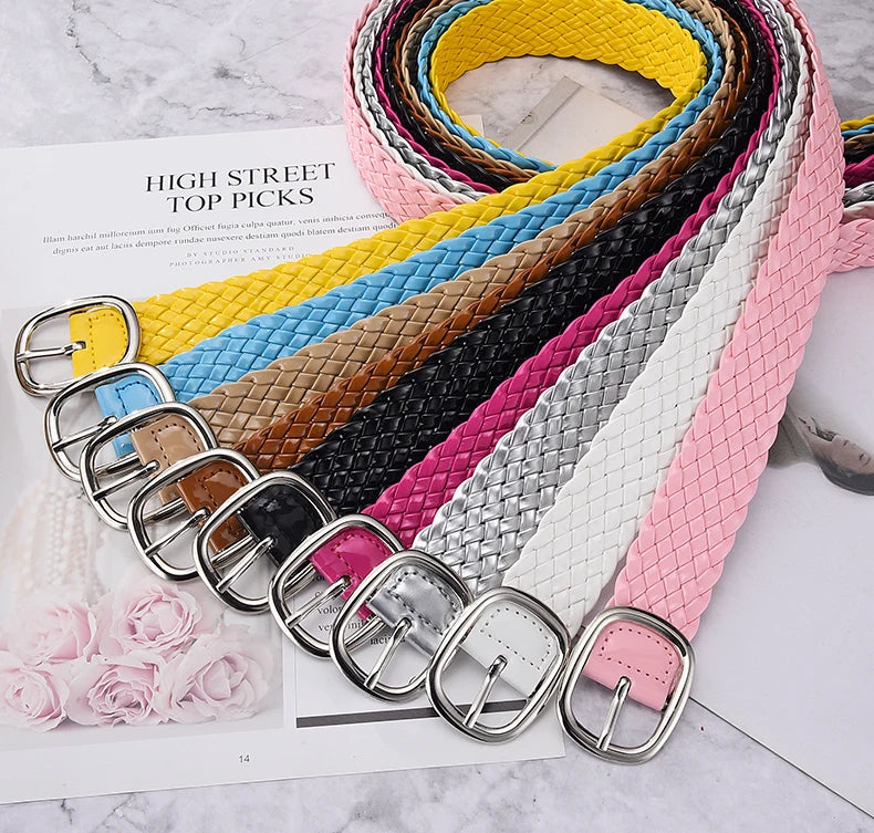 Fashion Women Braided Bright Colors Belts Ladies Waist Ornament No Holes All Matching