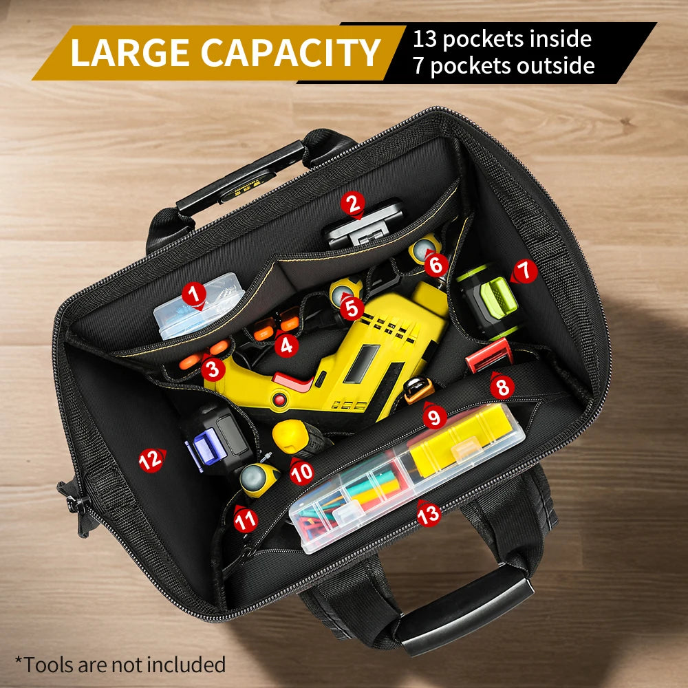 Tool Backpack Multiple Pockets Large Capacity Rubber Base Wear-Resistant and Durable Multifunctional Tool Storage Backpack
