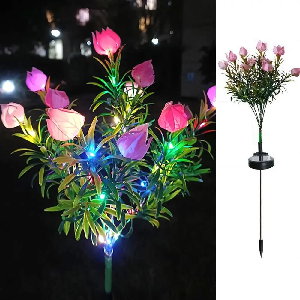 Gardenia Flower Solar Artificial Flower Light 42LED Realistic Waterproof Landscape Lamp Solar Powered Ground Mounted