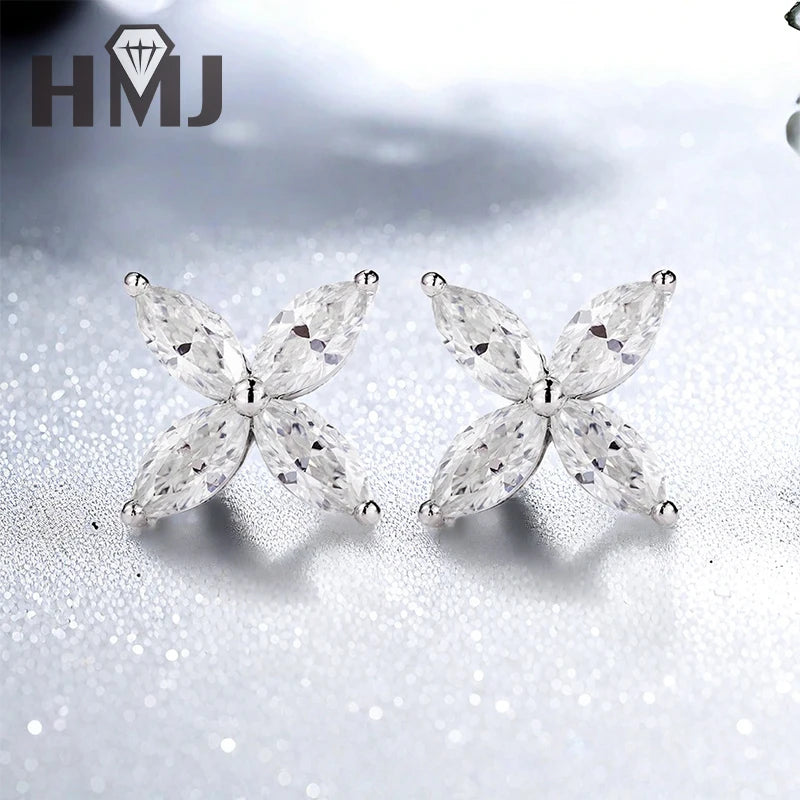 925 Sterling Silver Plated 18K Gold Earrings  100% Real Moissant 1 Carat D Color Necklace Engagement Wedding Party Fine Jewelry