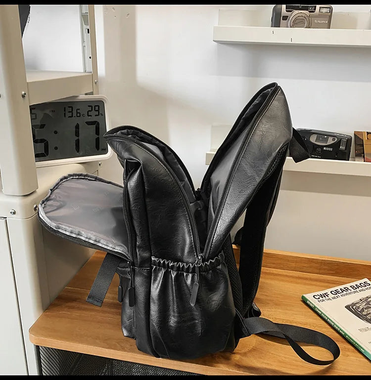 Men's Backpack Fashion Pu Leather Waterproof Man Laptop Bag Korean Backpacks Large School Bag Male Rucksack Student Pc Bagpack