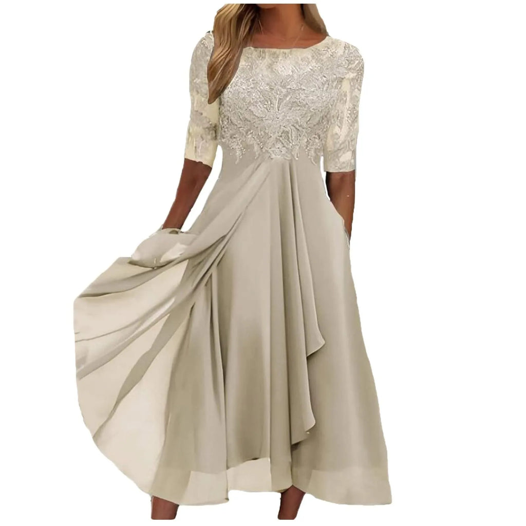 Elegant Formal Party Dress Embroidery Chiffon Round Collar Short Sleeve Luxury Dress Bridesmaid Evening Dresses Vestidos платье