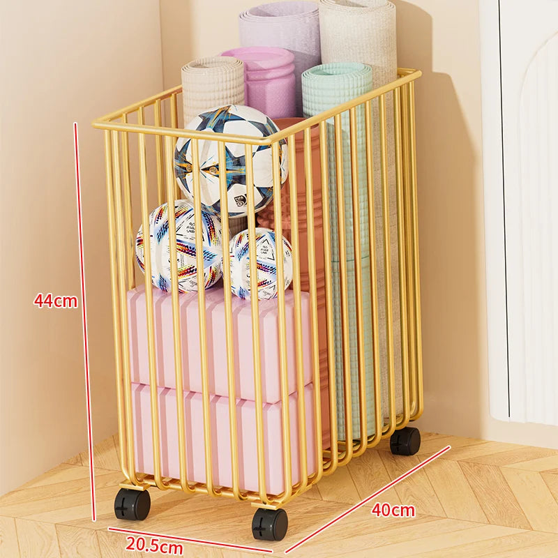 Modern mat Yoga Mat Storage Basket with Wheels Home Sports Equipment Organizer Badminton Storage Fitn Gear elf